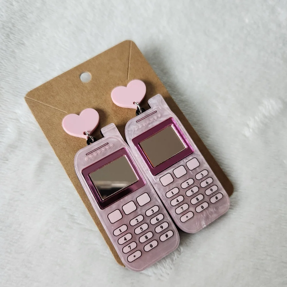 90s Pink Cell Phone Earrings - Picture 3 of 7